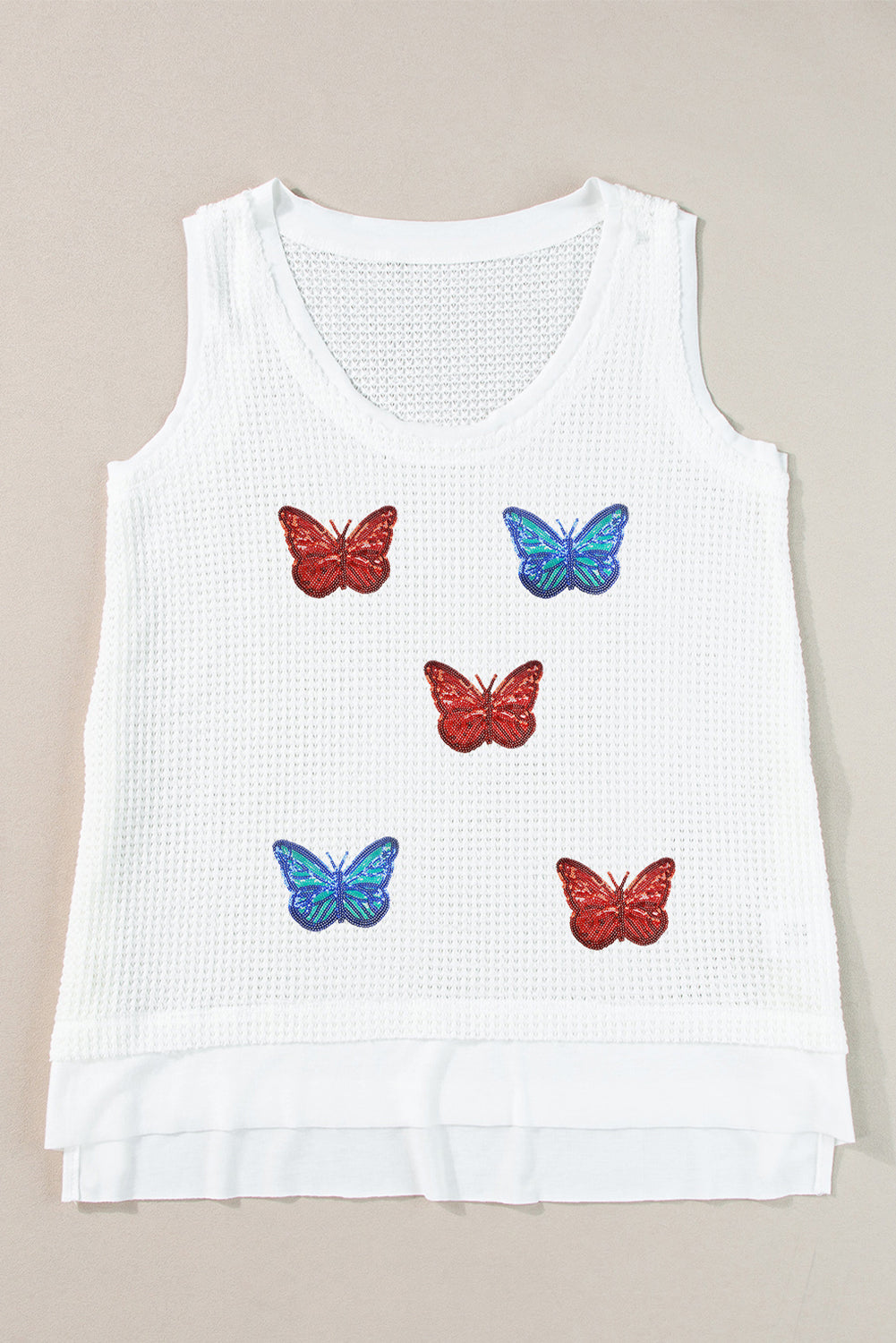 Sequin Butterfly Round Neck Tank