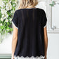 First Love Full Size Contrast Wavy Crochet Drop Shoulder Knit Top