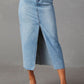 Slit Raw Hem Midi Denim Skirt