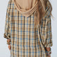 Drawstring Plaid Button Up Hooded Shacket