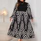 Plus Size Printed Mock Neck Long Sleeve Midi Dress