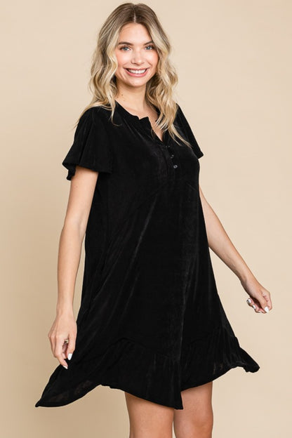 Notched Short Sleeve Dress