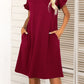 Flounce Sleeve Round Neck Dress with Pockets