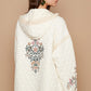 Embroidered Open Front Quilted Jacket with Crochet Pockets