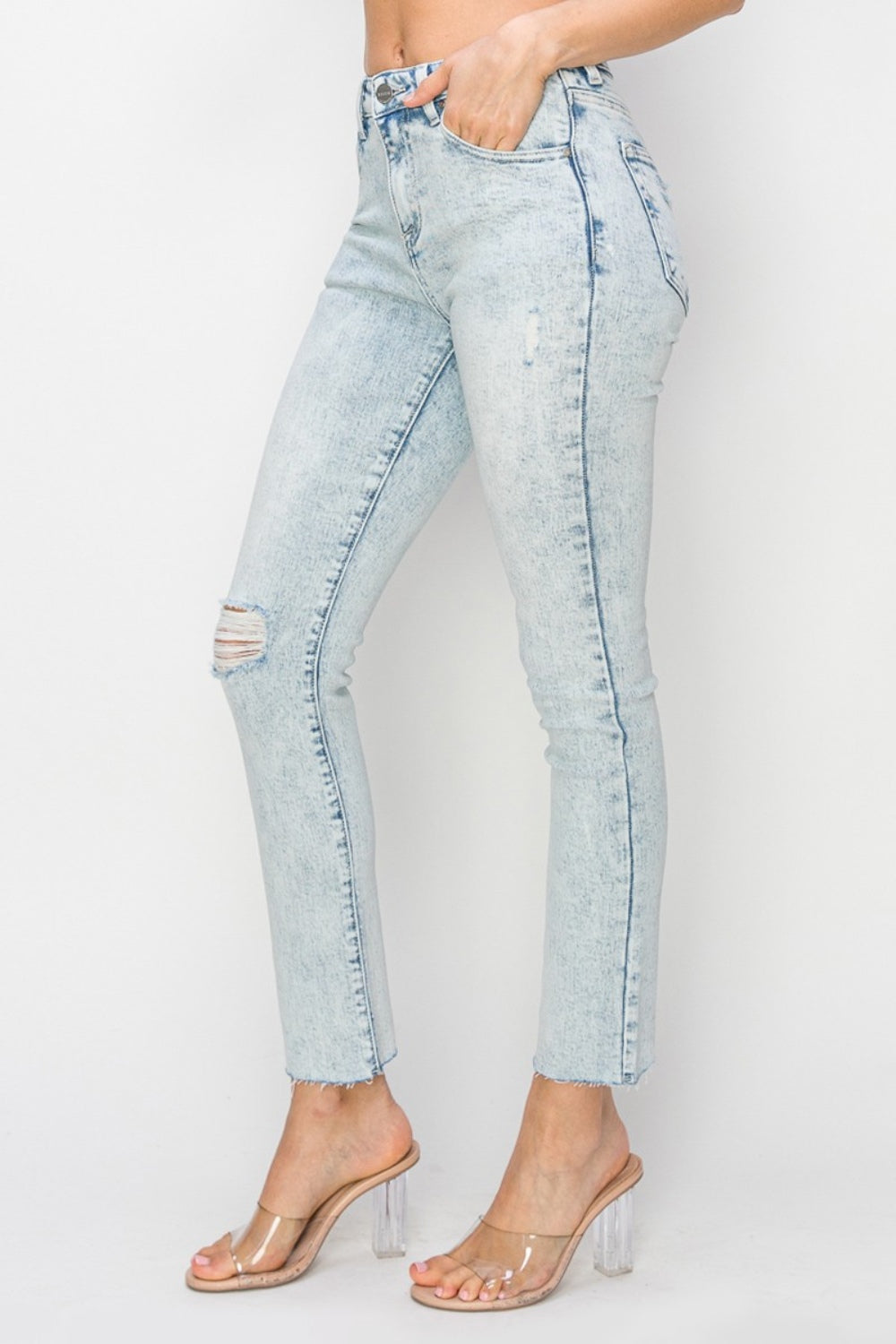 Risen High Rise Distressed Skinny Jeans