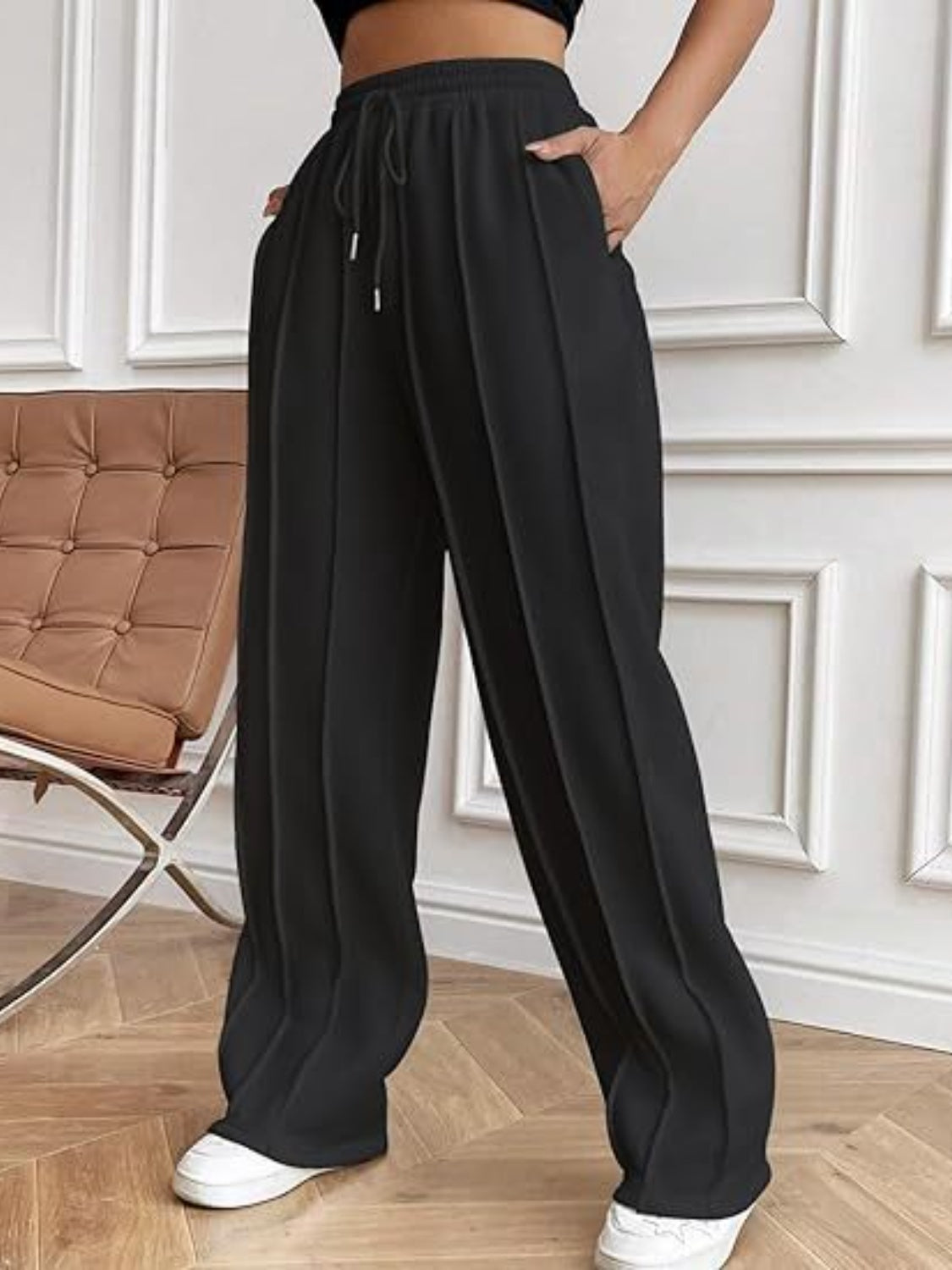 Drawstring Wide Leg Pants with Pockets