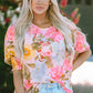 Floral Round Neck Three-Quarter Sleeve Top