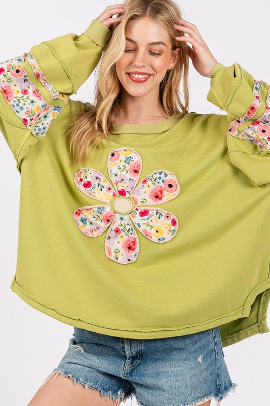 Daisy Patch Applique Long Sleeve Sweatshirt