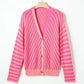 Striped V-Neck Button Up Cardigan