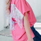 Fringe Round Neck Short Sleeve T-Shirt