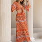 Printed Plunge Half Sleeve Top and Skirt Set