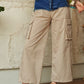 Denim Patchwork Wide Leg Pants with Cargo Pockets