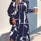 Smocked Color Block Long Sleeve Midi Dress