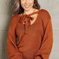 Tied Balloon Sleeve Round Neck Sweater