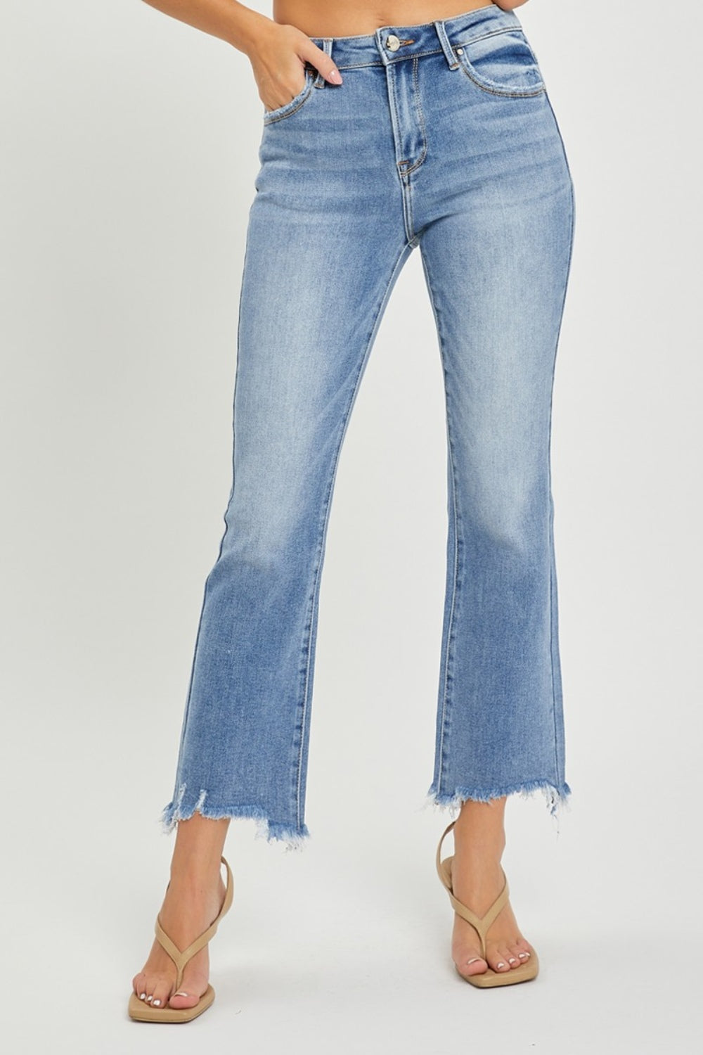 RISEN Frayed Hem Cropped Straight Jeans