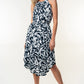 Tied Ruched Floral Sleeveless Knee Length Dress