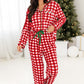 Plaid Collared Neck Long Sleeve Top and Pants Set