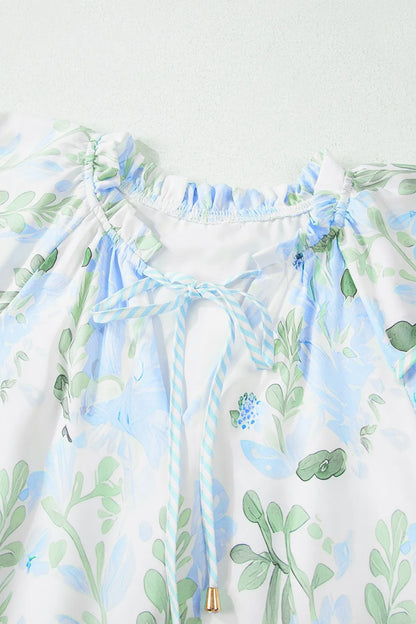 Floral Contrast Edge Layered Short Sleeve Mini Dress