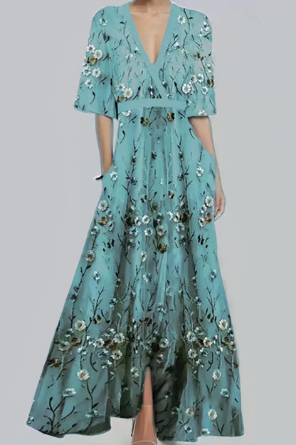 Floral Surplice Short Sleeve Dress
