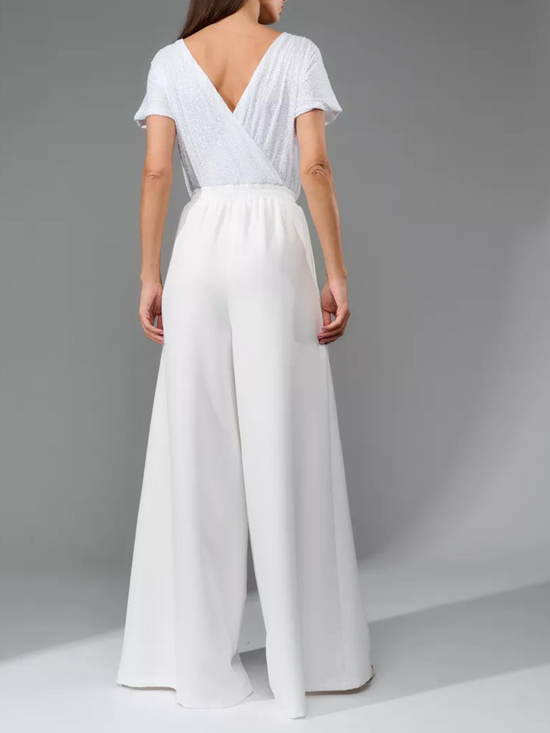 Sequin Round Neck Short Sleeve Wide Leg Jumpsuit