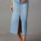 Slit Raw Hem Midi Denim Skirt