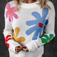 Flower Round Neck Dropped Shoulder Sweater