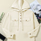 Drawstring Half Button Long Sleeve Hoodie