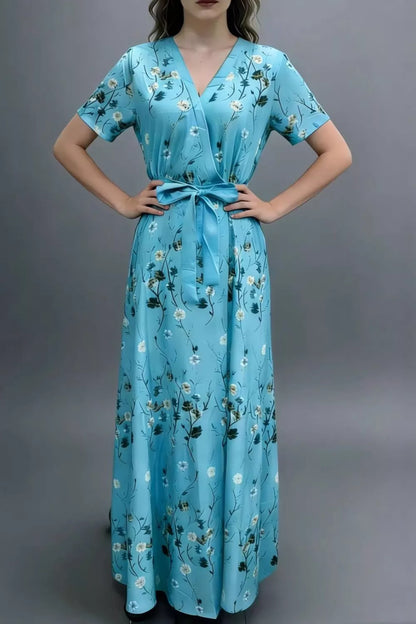 Floral Surplice Short Sleeve Dress