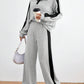 Contrast Collared Neck Long Sleeve Top and Pants Set