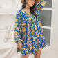 Printed V-Neck Balloon Sleeve Mini Dress