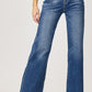 Risen High Rise Frayed Hem Wide Leg Jeans