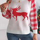 Reindeer Plaid Round Neck Long Sleeve Sweater