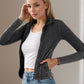 Pocketed Turtleneck Zip Up Denim Top