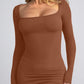 Built-In Shapewear Square Neck Long Sleeve Maxi Dress