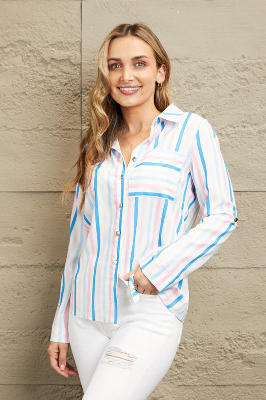 Striped Long Sleeve Collared Shirt