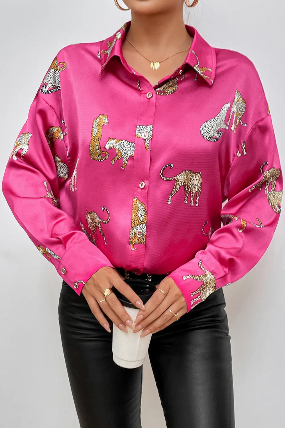 Animal Print Collared Neck Shirt