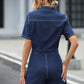 Collared Neck Short Sleeve Denim Romper with Pockets