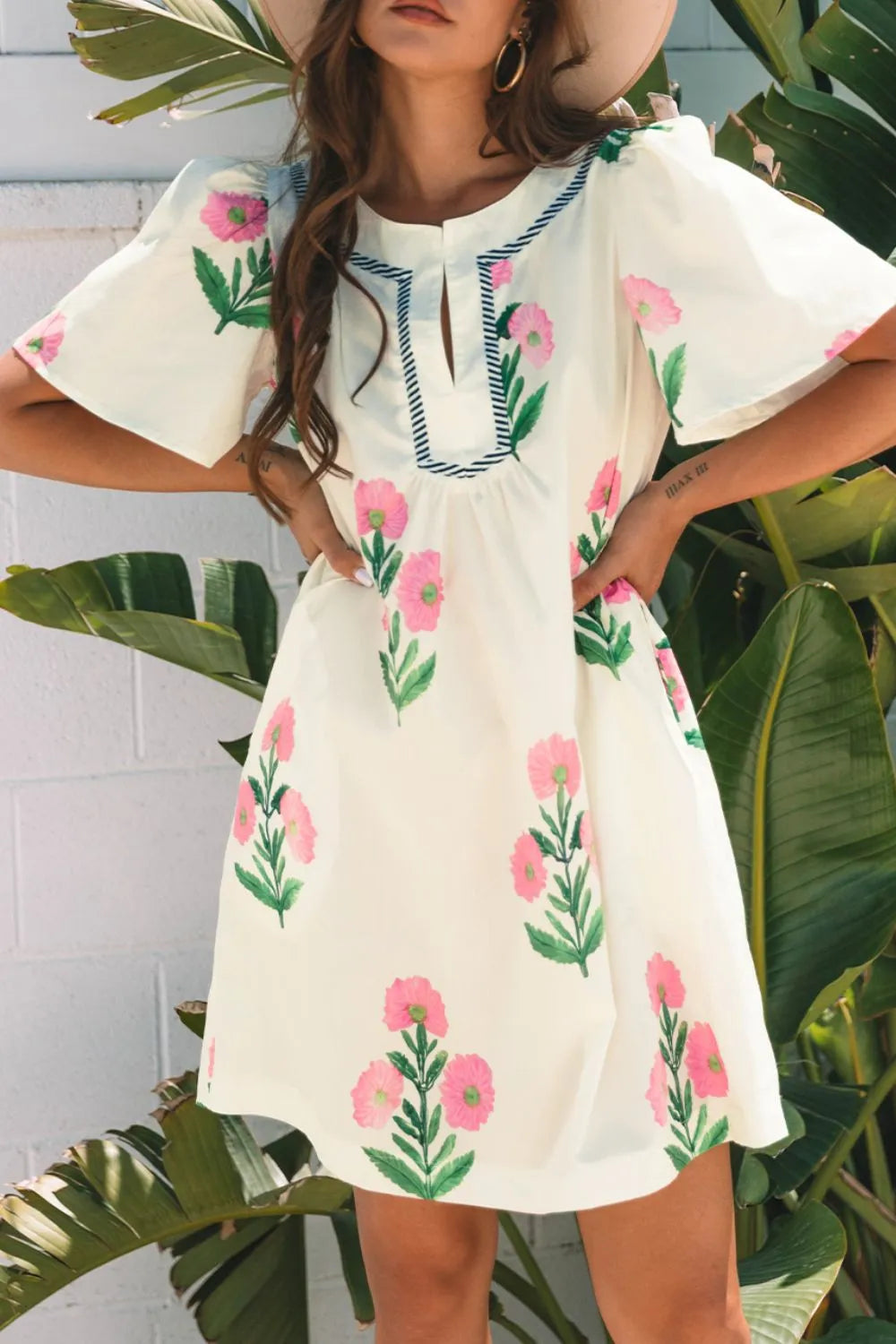 Floral Print Flutter Sleeve Summer Mini Dress