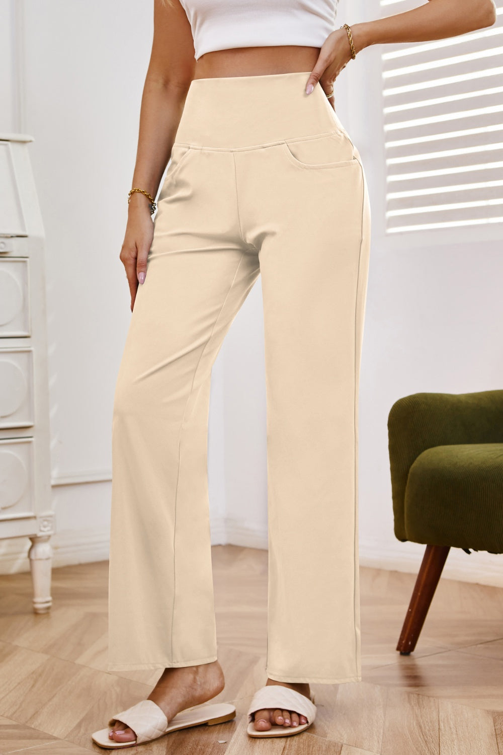 High Waist Wide Leg Pants with Pockets