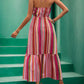 Lace Detail Striped Halter Neck Midi Dress