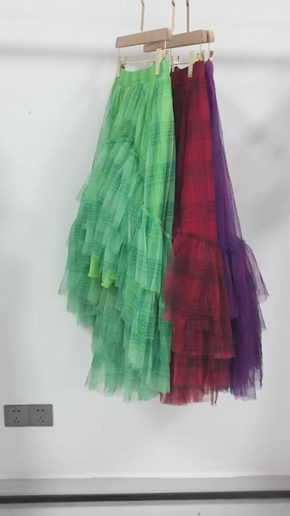 Plaid Irregular Asymmetrical Hem Skirt