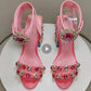 Pink Retro Rhinestones Sheepskin Sandals
