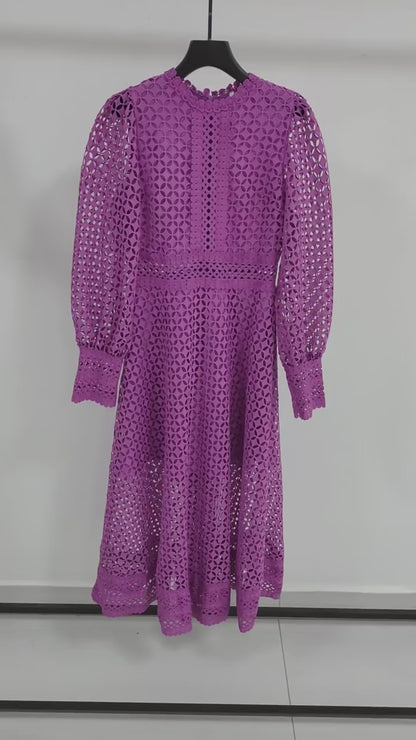 Embroidery Cut Out Midi Dress