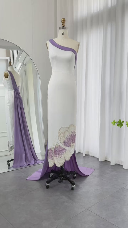 Luxury Butterfly Beaded One-Shoulder Dress