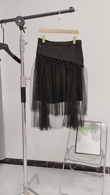 Patchwork Tassels Mesh A-Line Skirt