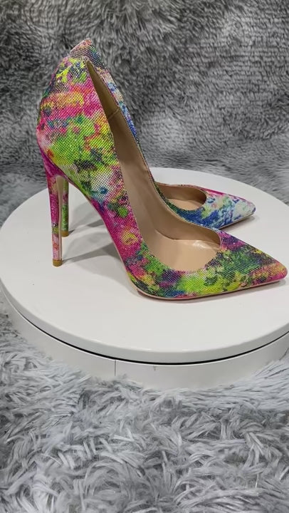 Floral Bling Pointed Toe High Heel Shoes