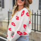 Printed Round Neck Long Sleeve Fuzzy Sweater