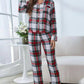 Plaid Button Front Top and Pants Lounge Set