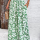 Smocked Printed Wide Leg Pants with Pockets