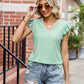 Eyelet Flutter Sleeve Scalloped V-Neck Top